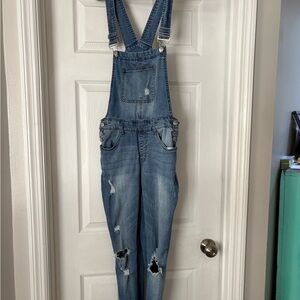 Dollhouse Blue Distressed Denim Overalls